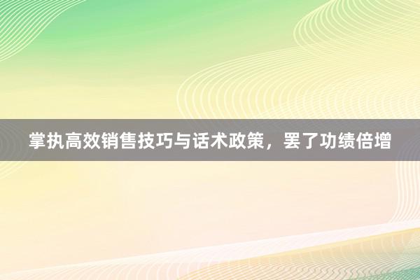 掌执高效销售技巧与话术政策，罢了功绩倍增